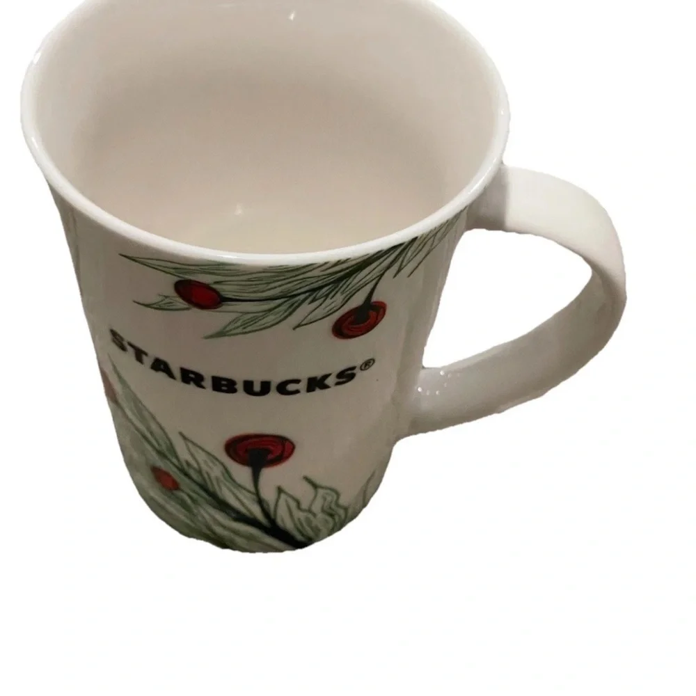 Starbucks Coffee Mug White‎ Floral Red Berries 10 fl oz
